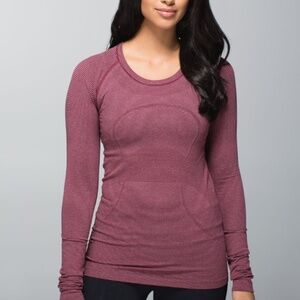 Lululemon Swiftly Tech Long Sleeve Crew Sz 4 Tonka Stripe Heathered Rust Berry